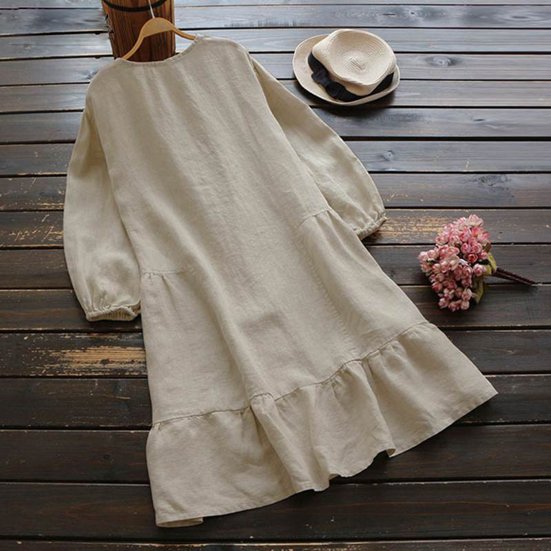Women's Swing Dress Simple Style Round Neck Ruffles Long Sleeve Solid Color Knee-Length Daily display picture 3