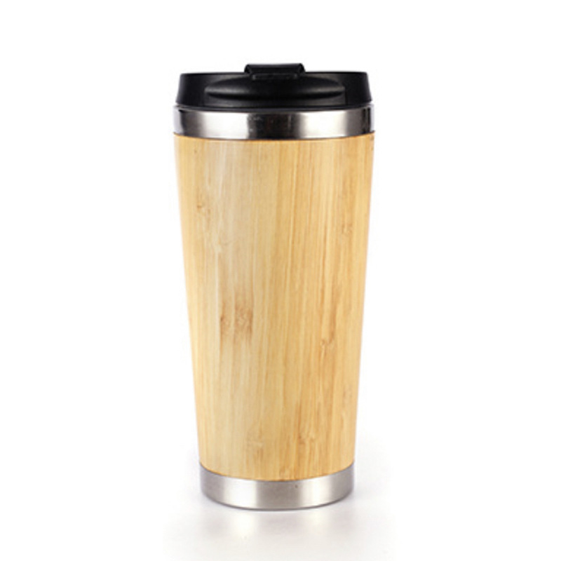 Taza de oficina de concha de bambú de nuevo estilo transfronterizo con manija Taza de vacío de acero inoxidable 304 de doble capa de gran capacidad al por mayor