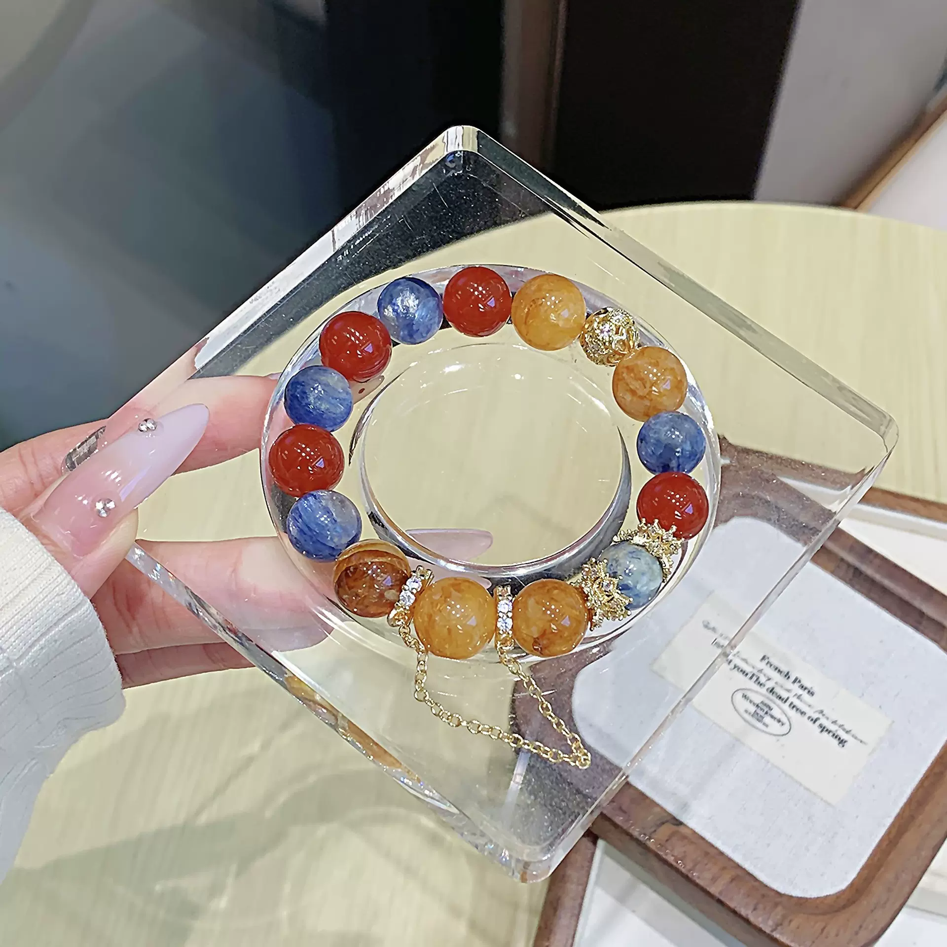 天然黄胶花水晶串珠 半成品手饰 diy配件批发 黄胶花手链原创设计