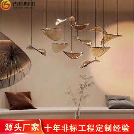 专业定制非标酒店大堂北美大型客厅别墅琉璃荷叶豪华枝型水晶吊灯