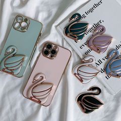 Swan Creative Lazy Phone Stand, Instagram-Friendly Folding Holder with Electroplated Phone Case, Desk-Style Foldable Cartoon Design