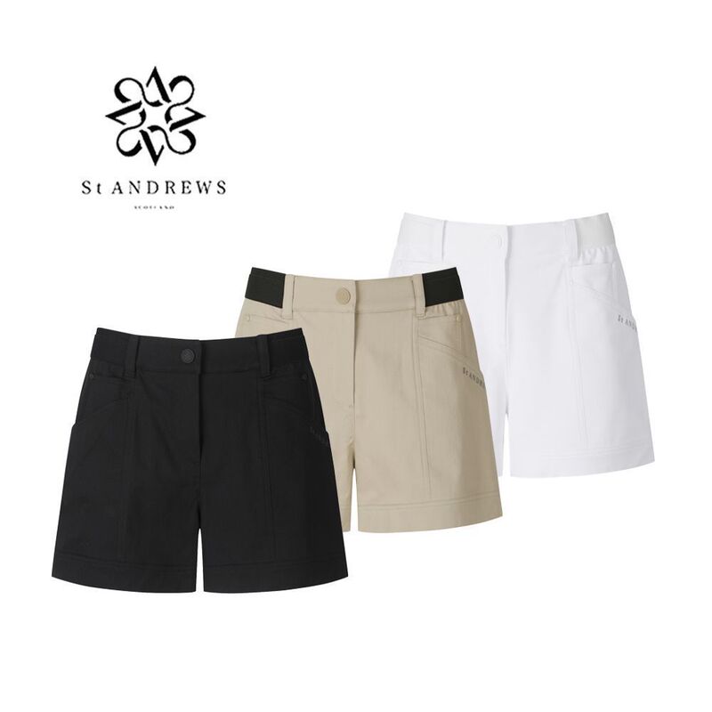 Korean Style Golf Clothing for Women, Shorts with Belt, Four-Quarter Length, Straight Cut, Solid Color, Fashionable