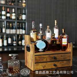 跨境木质咖啡糖浆收纳架桌面就架双层抽屉调料架酒瓶展示架