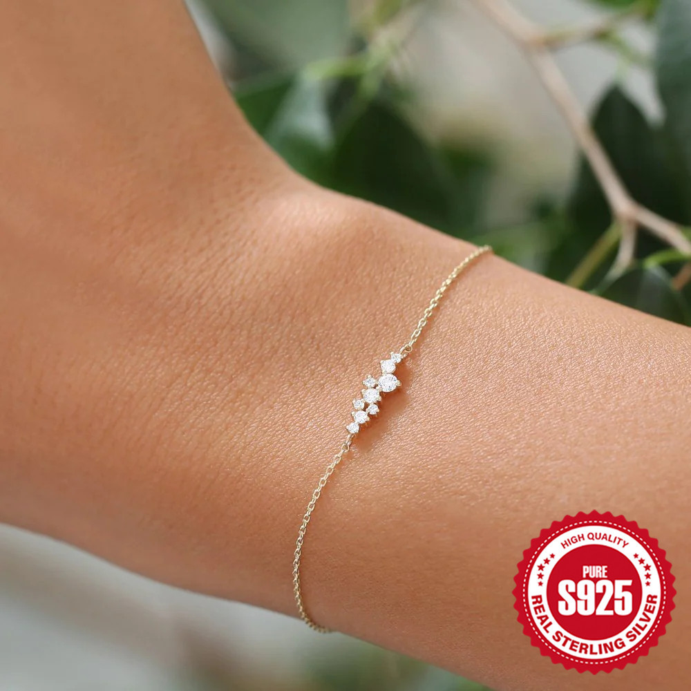 10g Weight Zircon Inlay Material Bracelets Classification 1 Piece Quantity Casual, Daily Occasion 925 Sterling Silver Material Square, Solid Color Pattern Women's Gender Plating, Inlay Design Simple Style Style 925 Sterling Silver Bracelets Simple Style 无
