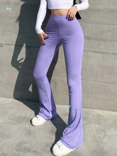Solid casual tight micro flared pants ��ɫ���e�o��΢���LѝŮ