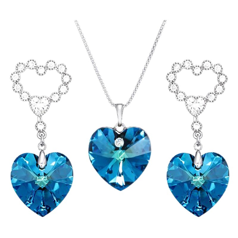 Joyería Xuping de aleación chapada en oro, conjunto de corazón oceánico, suministro directo de fábrica, collar y aretes de cristal de imitación para mujer.