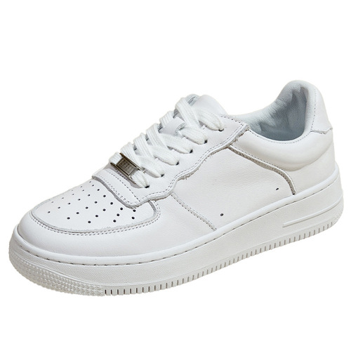 First-layer cowhide white shoes for women, couple style, sheepskin-lined sneakers, versatile casual shoes, comfortable, breathable, soft sole, soft surface