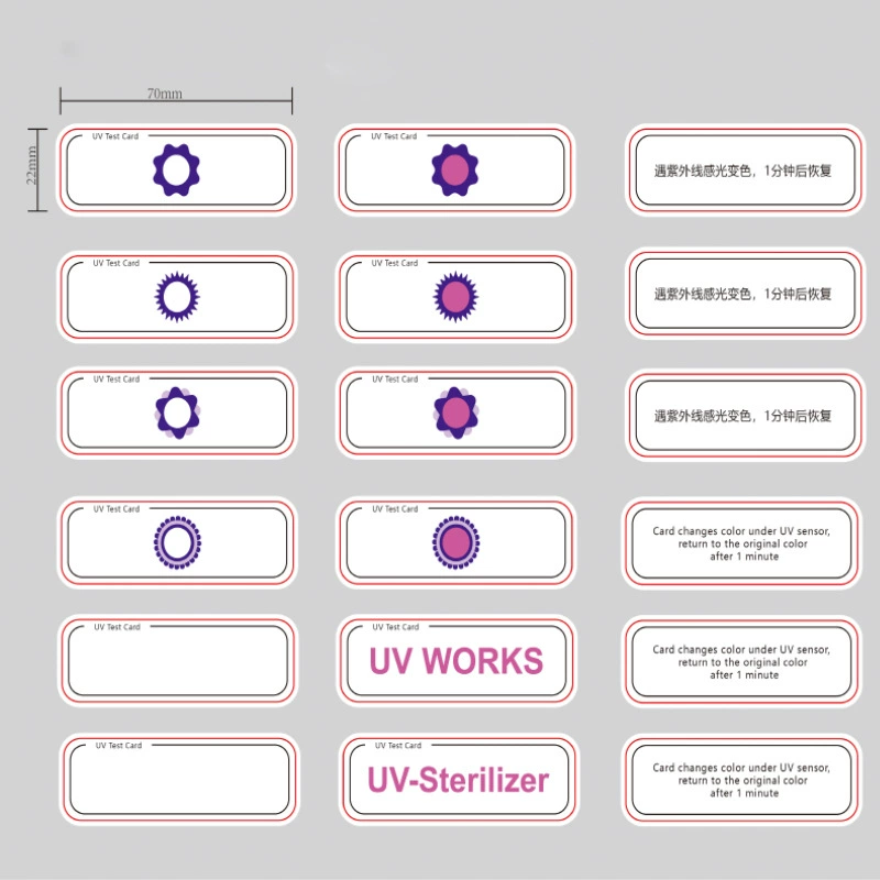 В запасе ультрафиолетовая линия изменение солнечности карты теста пурпуровая китайская английская ультрафиолетовая карта изменения цвета анти -- ультрафиолетов карта теста