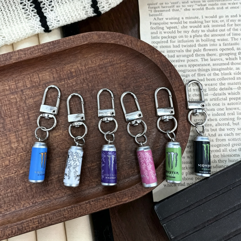 Trendy Cool Graffiti-Style Imitation Soda Bottle Keychain Pendant Mini Resin Couple Student Backpack Decoration Gift