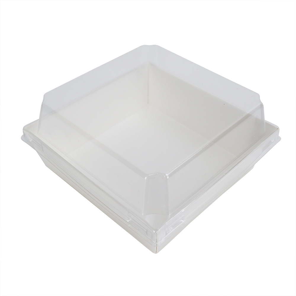 Caja cuadrada de papel y plástico de tamaño medio, caja de pan de sándwich, mousse, nieve, caja de pan Tiandi, caja de embalaje para hornear, punto oeste
