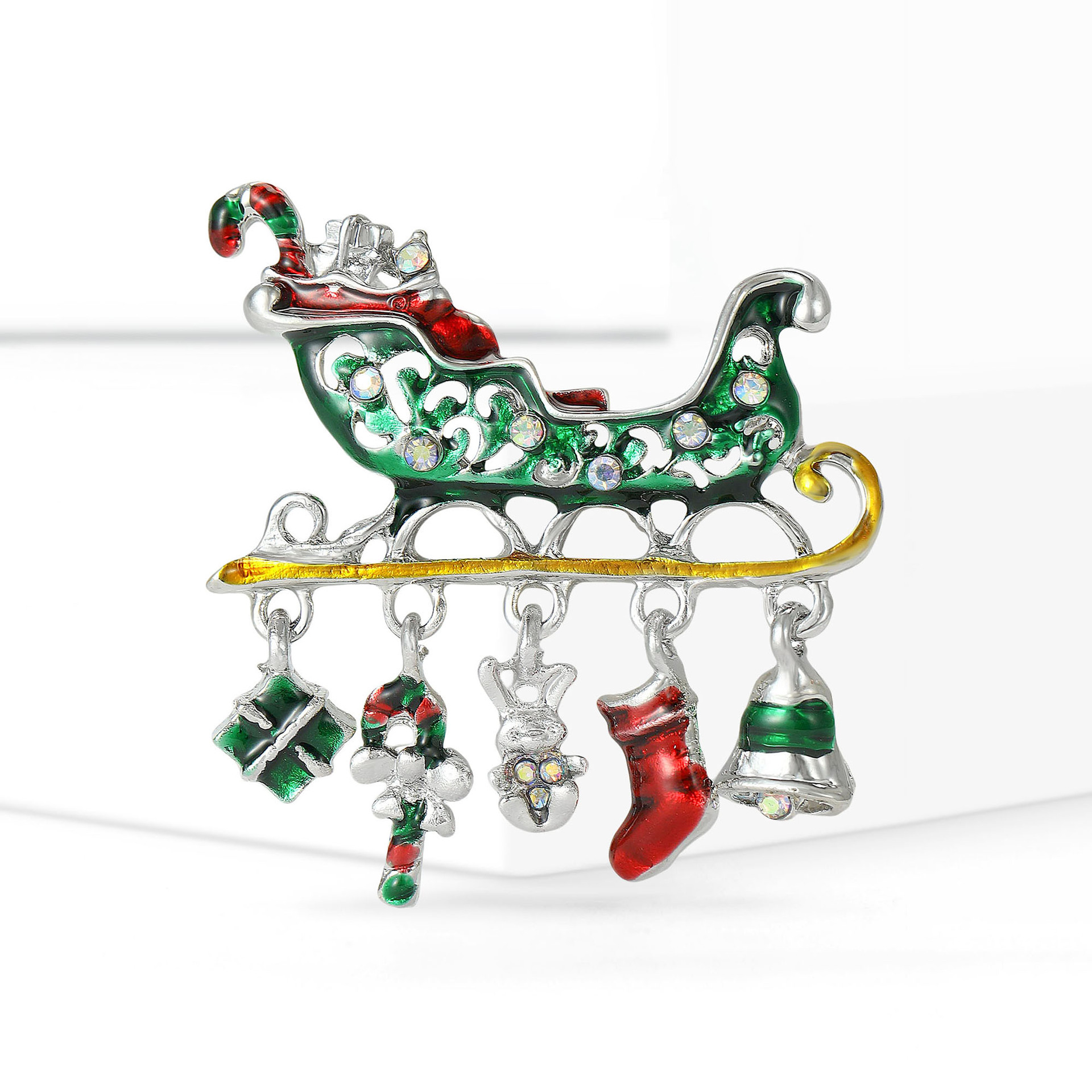 Oil-Drip Enamel Christmas Car Series Brooch, Fashionable Alloy Sleigh Car Brooch, Holiday Accessory Brooch, Versatile