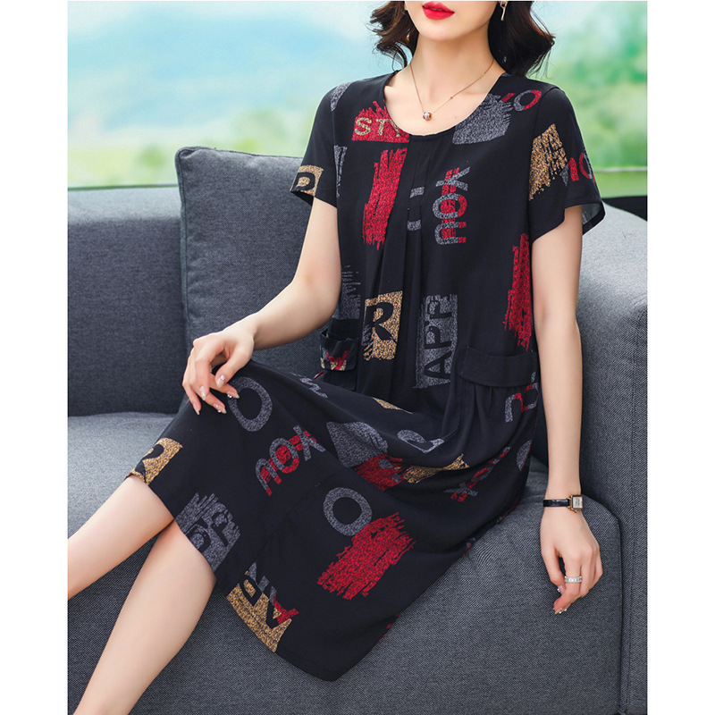 特大码中老年棉绸连衣裙女中长款加肥加大200斤胖妈妈装裙子|undefined