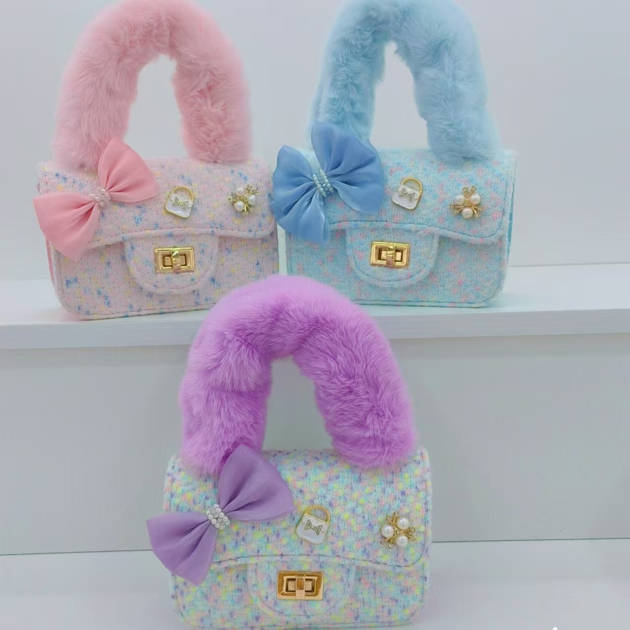 Bolsa de peluche de arco, bolso de princesa, bolso de hombro de niña, accesorios, bolso de cinturón, bolso de cambio