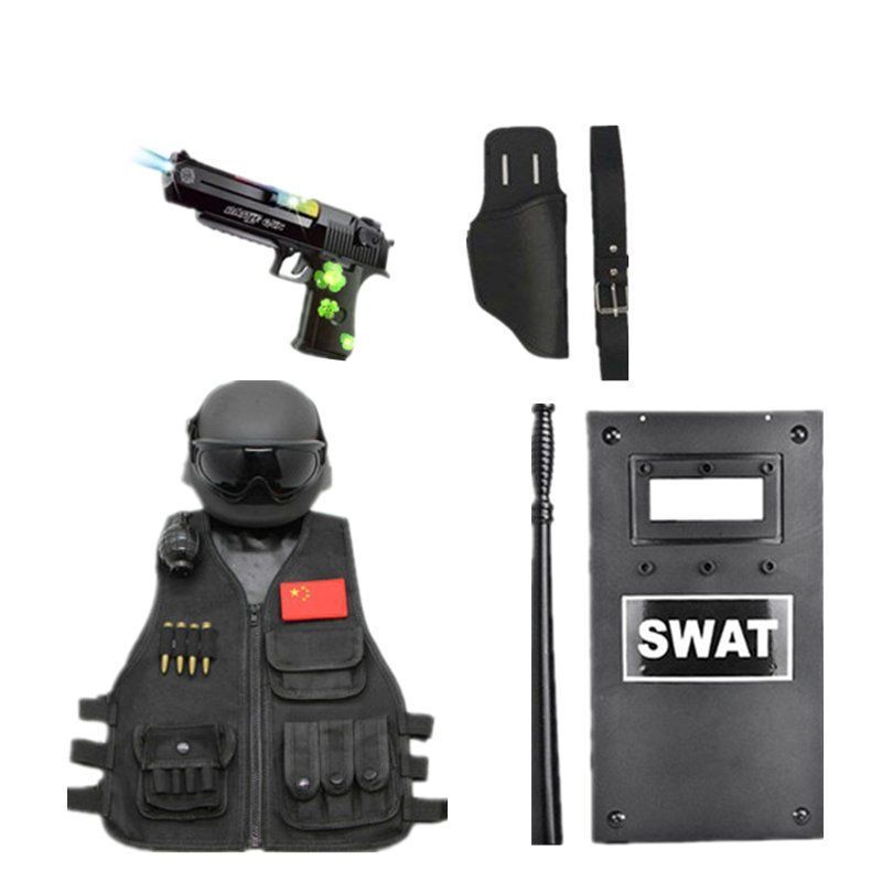 子供用電動音光玩具銃小特警装少年戦術ヘルメット馬甲盾赤ちゃんピストル道具|undefined