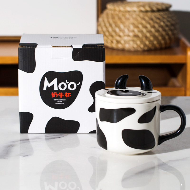 Taza de leche taza de desayuno de oficina taza de agua creativa taza de té de cerámica con tapa taza de gran capacidad caja de regalo transfronteriza