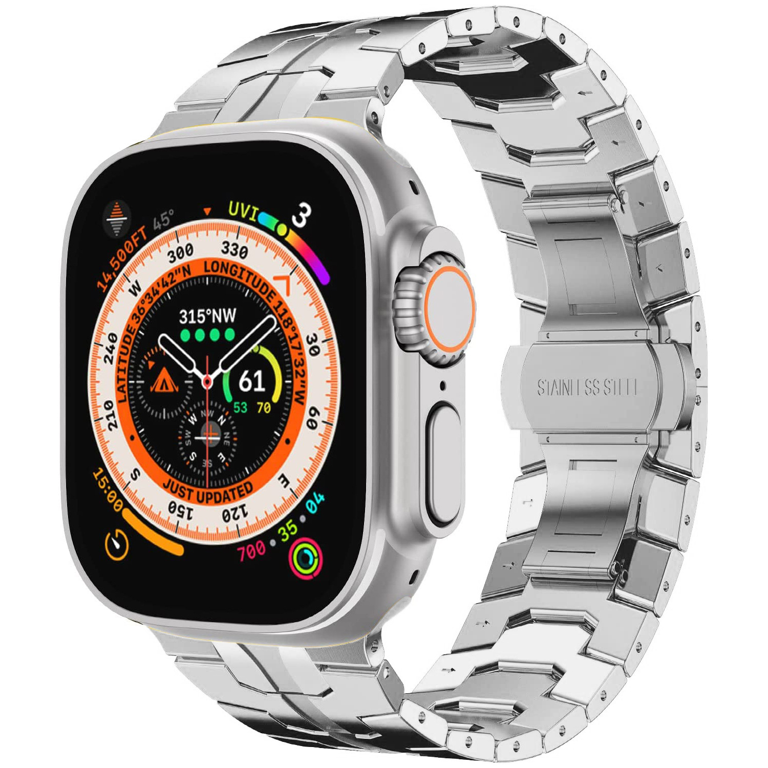 Adecuado para Apple Watch correa de acero inoxidable Apple Watch Ultra Iron Man cinturón de acero sólido hebilla de mariposa