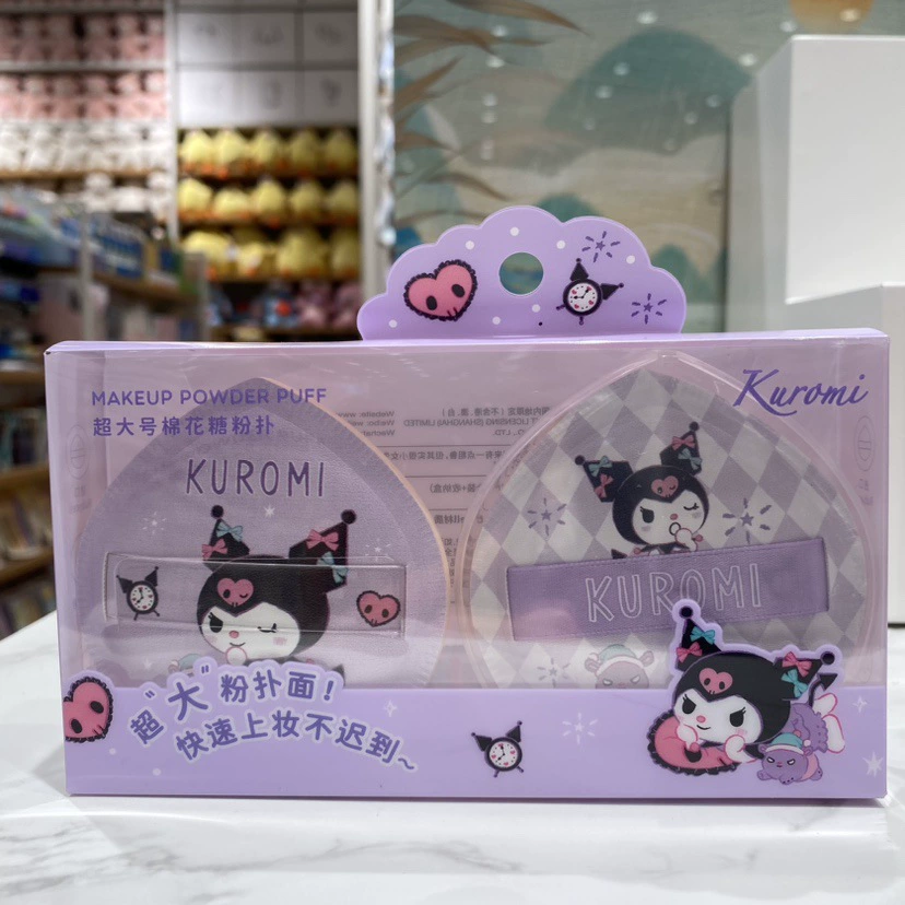 Комплект пудровых спонжей для макияжа (Miniso) 2 шт. с контейнером — большие хлопковые спонжи, дизайны персонажей