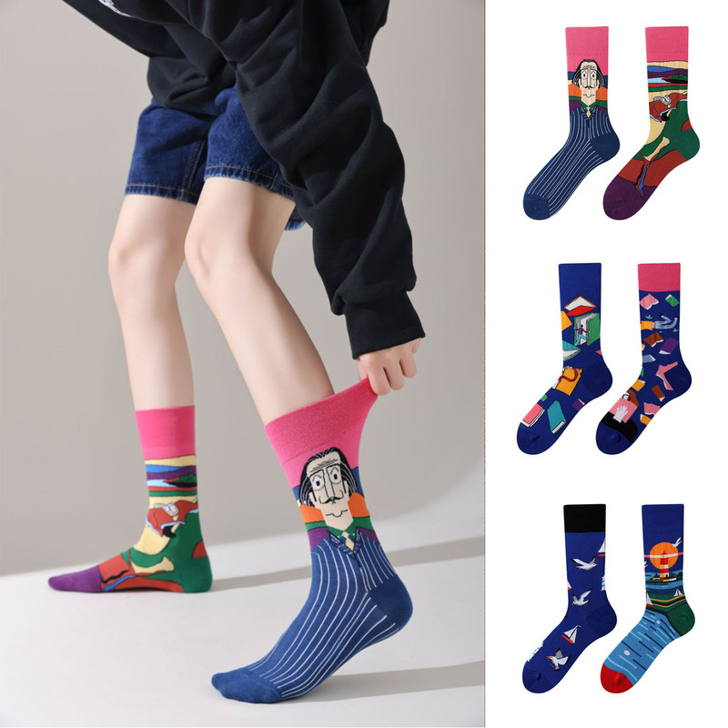 New Four-Season Unisex Ab Style Original Design Asymmetrical Trendy Socks, Mismatched Socks, European and American Street Fashion Socks, Cross-Border