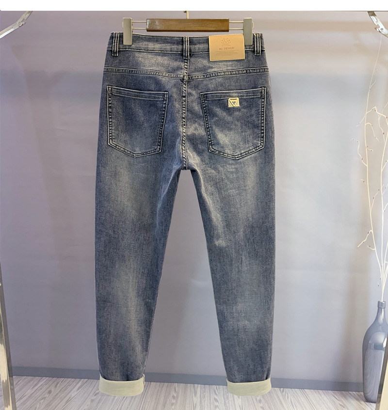 Vaqueros hombre bordados corte recto pantalón elástico primavera_voghion.com