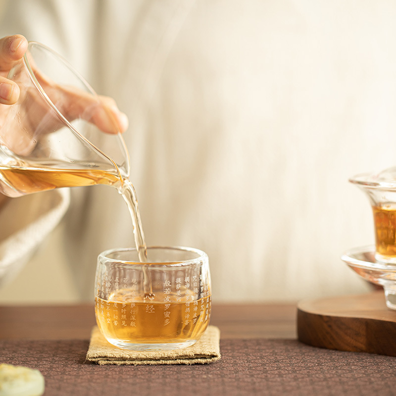 新品加厚玻璃心经百福茶杯茶具主人杯品茗杯客杯精致喝茶功夫茶杯|undefined