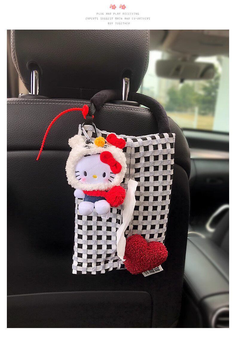 Car Tissue Box, Cute Kt Cat Tissue Box, Car Tissue Hanging Bag, In-Car Tissue Box, Gift for Girls, High-End Feel