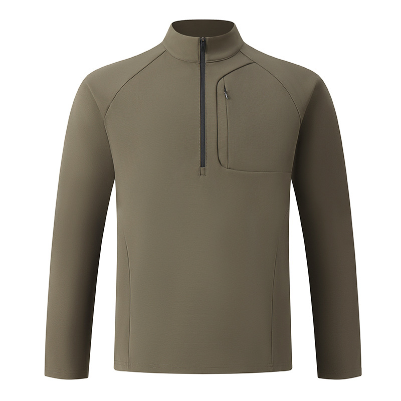 Otoño nuevo DiJiaPing medio cremallera tejido de cuello rápido seco deportivo camiseta de manga larga al aire libre chaqueta para hombre