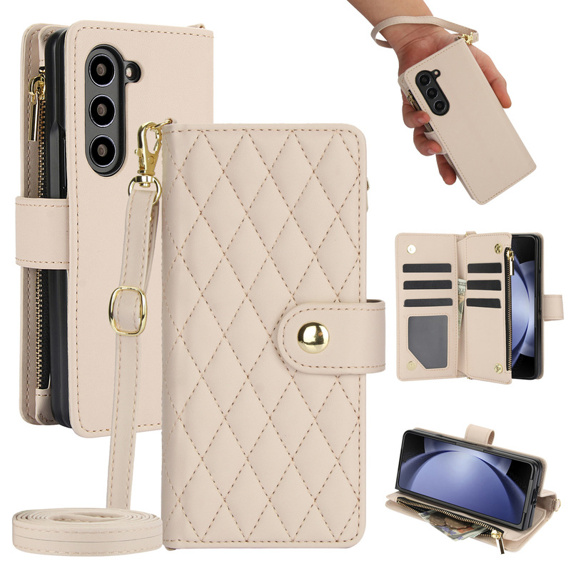 Suitable for Samsung Z Fold7/5/4/3 Small Chanel-Style Zipper Wallet Flip Phone Case Crossbody Multi-Card Protective Cover Suitable for Samsung Z Fold7/5/4/3 Small Chanel-Style Zipper Wallet Flip Phone Case Crossbody Multi-Card Protective Cover