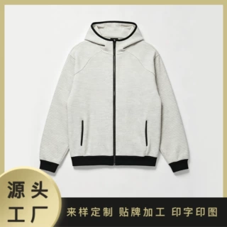 工厂定制条纹包边拉链连帽卫衣外套螺纹插袋插肩撞色男女亲子上衣