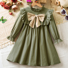 ins外贸跨境女童简约纯色长袖宝宝连衣裙洋气可爱童装外贸批发