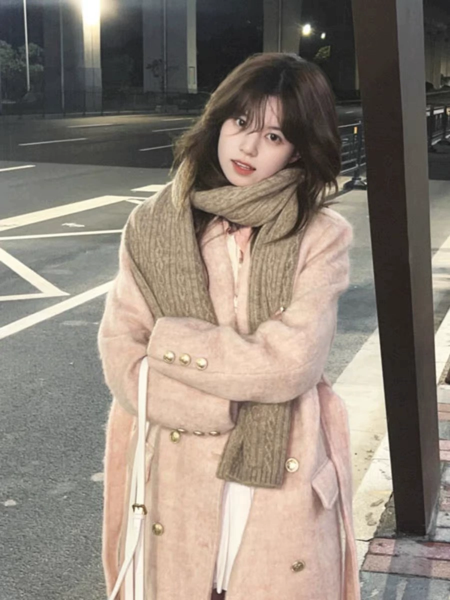 Розовое шерстяное пальто женское шерстяное пальто весна и осень 2025 нового высокого уровня