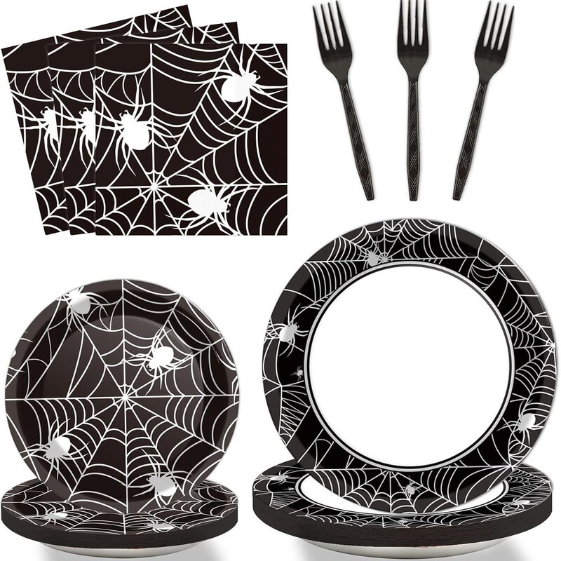 Halloween Spider-Themed Disposable Tableware, Paper Plates and Napkins Set, Dark Style Party Decoration Supplies Halloween Spider-Themed Disposable Tableware, Paper Plates and Napkins Set, Dark Style Party Decoration Supplies