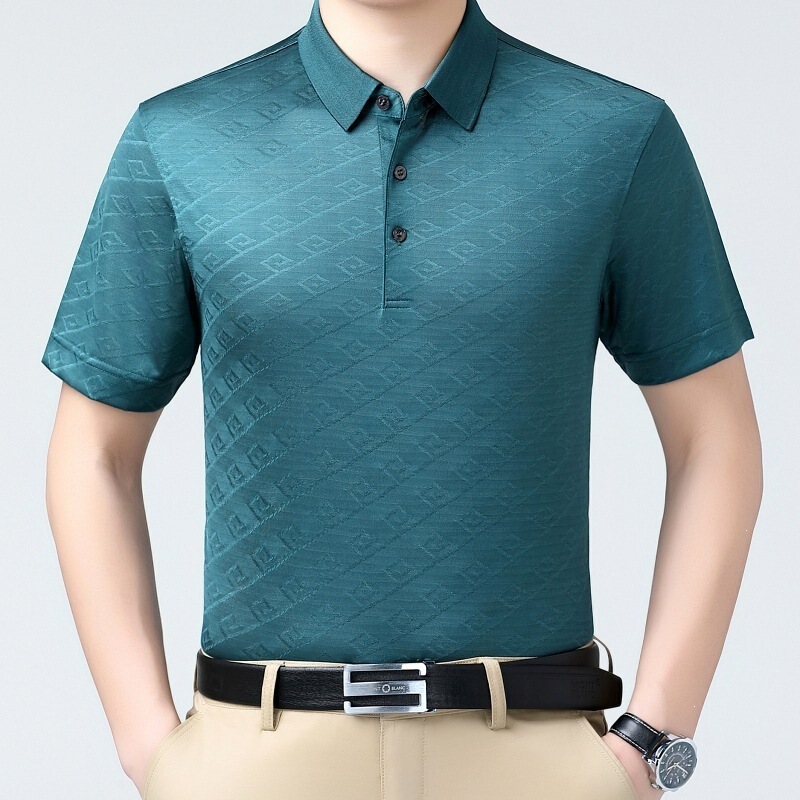 Summer Thin Short-Sleeved T-Shirt for Men, Business Casual, Middle-Aged Dad Wear, No-Iron, Anti-Wrinkle, Lapel, Mulberry Silk Polo