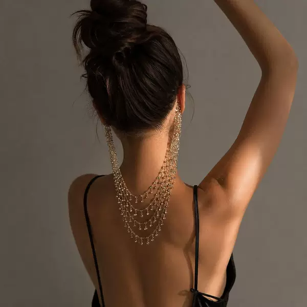 New Multi-Layered Ear Hooks Ins Style High-End Design Creative Rhinestone Earrings Tassel Earrings Women's Earrings