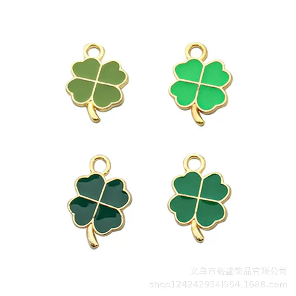 爆款绿色四叶草锌合金滴油配件diy饰品挂饰手工自制耳环耳饰挂件
