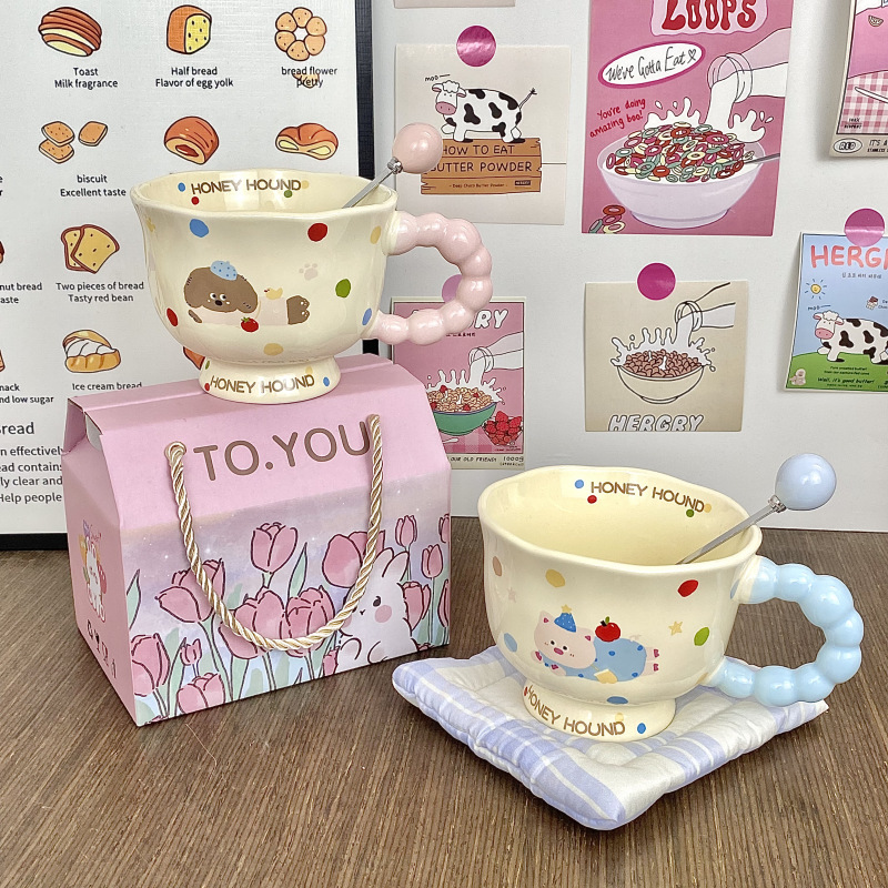 Cute perro de cerámica taza de agua de pareja de chicas taza de oficina taza de café regalo de cumpleaños taza de cerámica