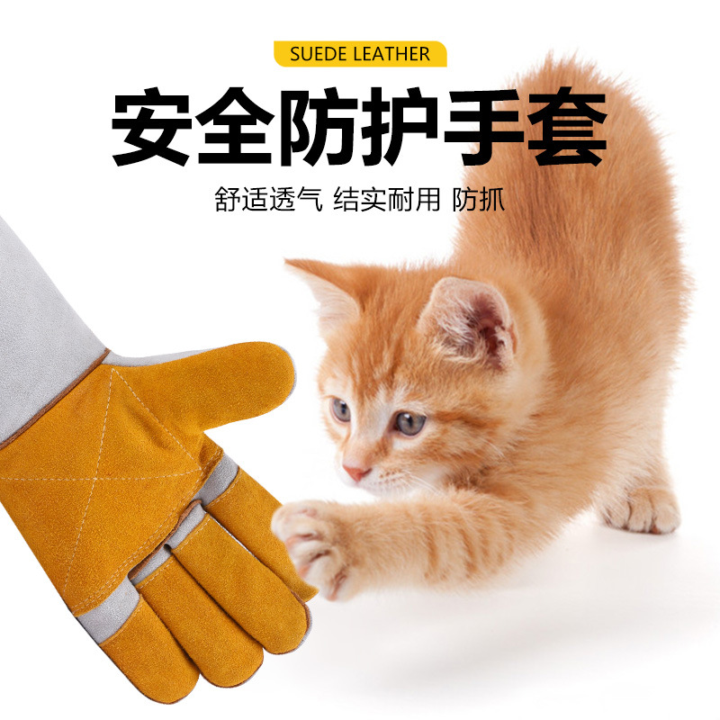 Guantes de Protección para Mascotas, Resistentes a Arañazos de Gatos y Mordeduras de Perros, Entrenamiento Canino, Protección Reforzada, Extendidos, Cálidos, Transpirables, de Cuero Vacuno