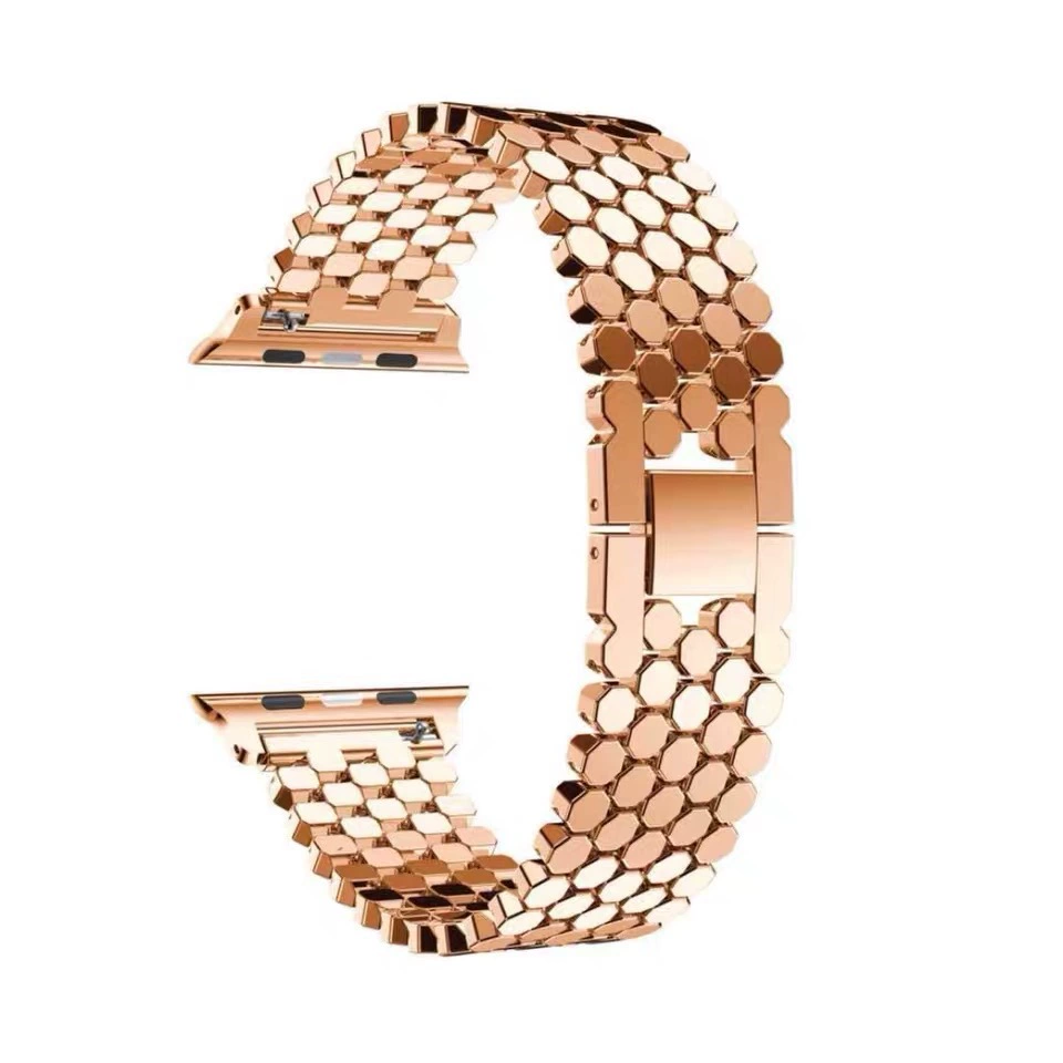 Ремешок для часов Metal Honeycomb (совместим с Apple iWatch), сплавная сеточная цепь, регулируется 38–49 мм