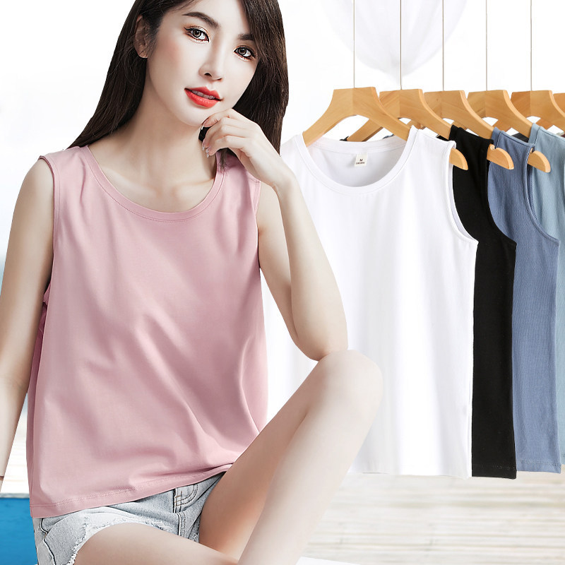 Women's Cotton Camisole, Summer Solid Color Round Neck Sleeveless Outerwear T-Shirt, Simple Versatile Yoga Sports Top Women's Cotton Camisole, Summer Solid Color Round Neck Sleeveless Outerwear T-Shirt, Simple Versatile Yoga Sports Top