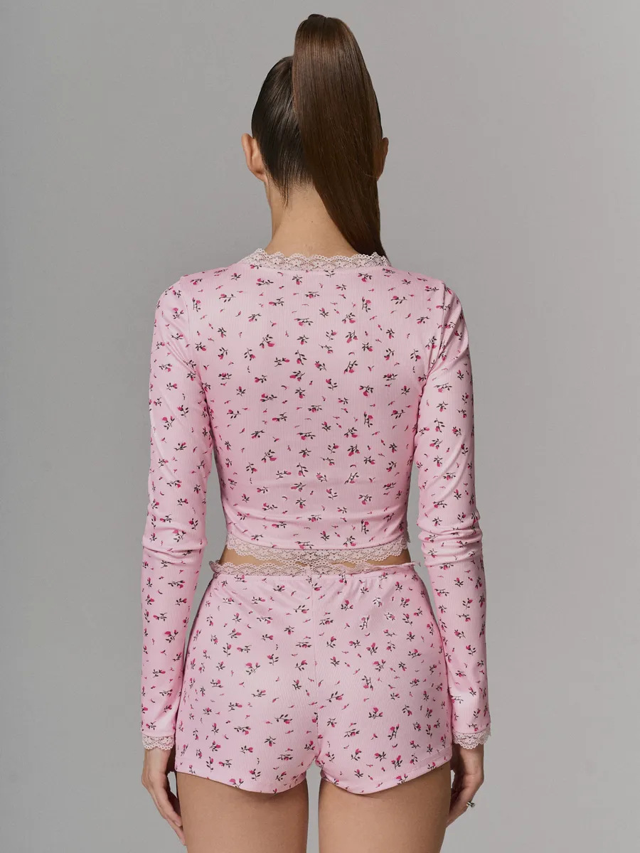 Home Women's Casual Ditsy Floral Polyester Lace Shorts Sets Pajama Sets display picture 9