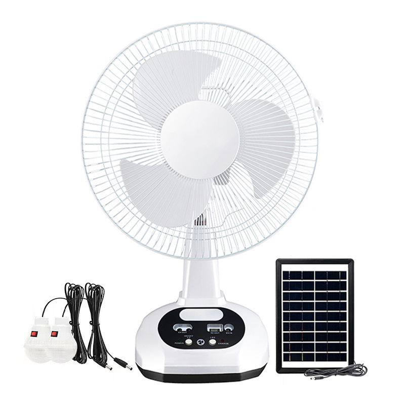 Ac Dc Solar Rechargeable Fan Set Shaking Head Fan with Light Table Fan Popular Style Hot Sale in Southeast Asia 12inch