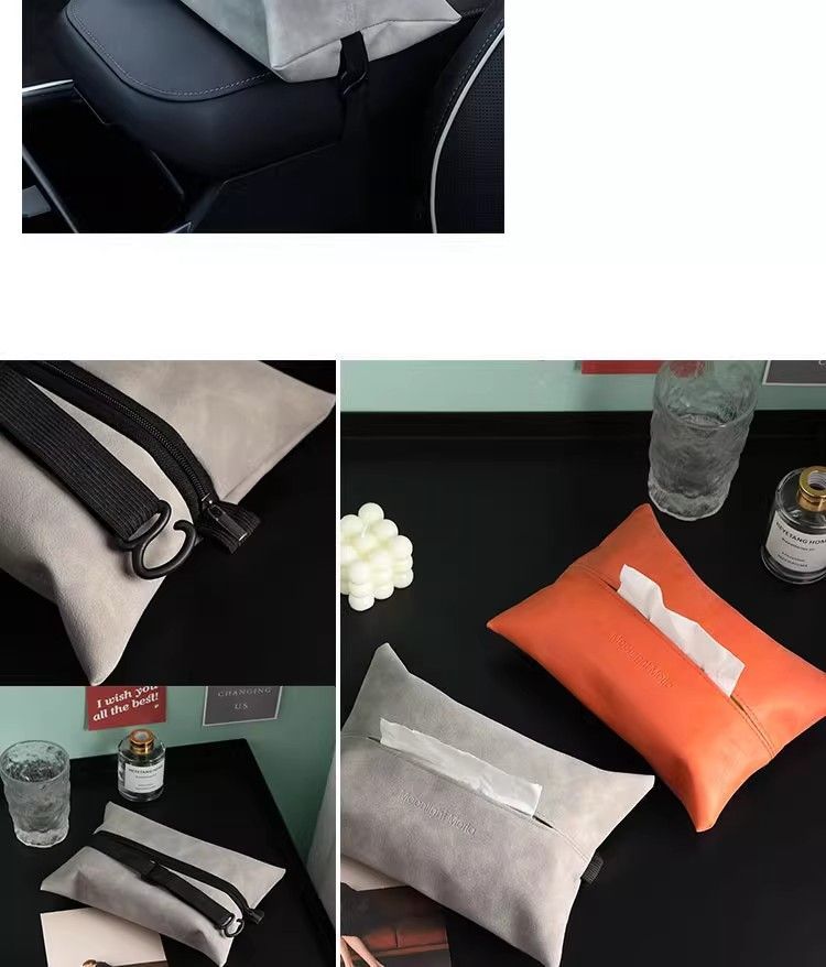 Luxury car tissue box, leather creative car tissue holder, high-end tissue box for car armrest box and seat back, suitable for living room