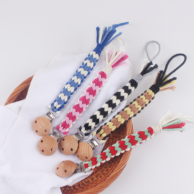 Productos para bebés haya clip de chupete de boca ancha cuerda de chupete bebé de bricolaje cadena de chupete de tira ancha tejida a mano creativa