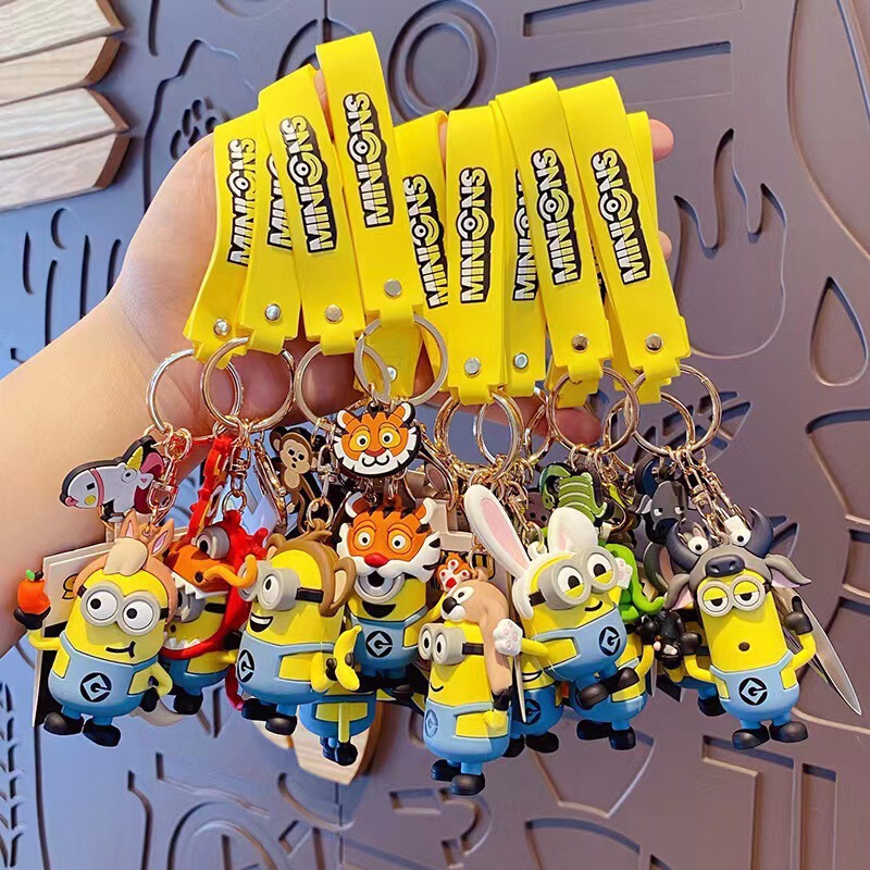 Cartoon Minions keychain, 12 zodiac animal figurine pendants, keychains for couples, bag decorations, small gifts for vending machines