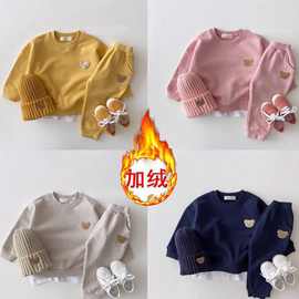 男女宝宝加绒卫衣套装2025新款新品中小童衣服萌潮外穿洋气两件套
