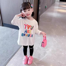女童洋气宽松常规款纯棉T恤2024春季新款韩版儿童长袖字母打底衫