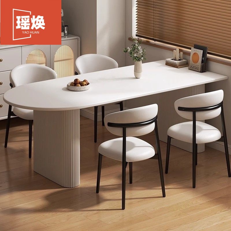 French Cream Style Roman Column Slate Dining Table Set Simple Household Small Apartment Slate Dining Table and Chair Combination Dining Table