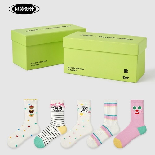 R8617 original women's socks 24 spring cute girl wind tube socks bow bear cotton gift box socks women's trend