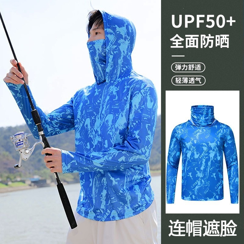 Verano explosivo al aire libre hielo transpirable secado rápido ropa de pesca con máscara solar con capuchón ropa de pesca ropa de protección solar hombre