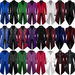 Halloween European and American Tuxedo, Medieval Retro Court Prince Costume, Gothic Mid-Length Punk Style Coat for Men