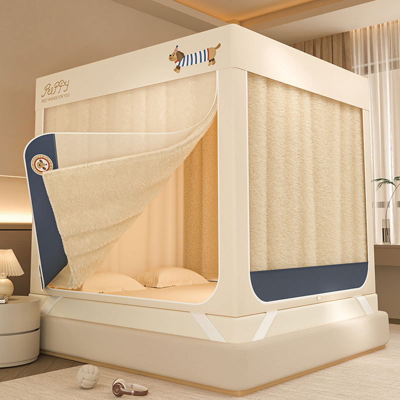 Winter Thickened Household Bedroom Mosquito Net Baby Anti-Fall Pattern Bed Curtain Winter Warm Tent Integrated Bed Curtain